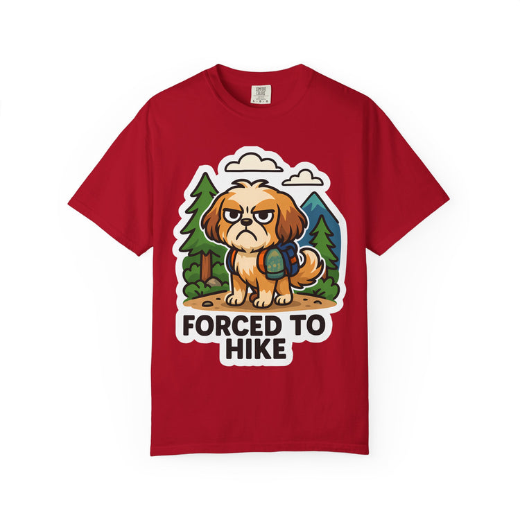 🥾 Forced to Hike Shih Tzu T-Shirt – Funny Dog Hiking Meme Tee for Pet Lovers & Outdoor Fans 🐾