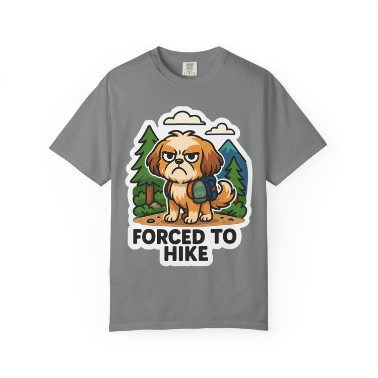 🥾 Forced to Hike Shih Tzu T-Shirt – Funny Dog Hiking Meme Tee for Pet Lovers & Outdoor Fans 🐾