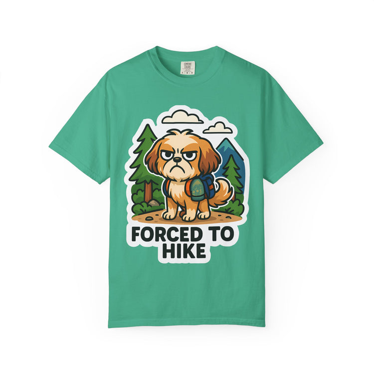 🥾 Forced to Hike Shih Tzu T-Shirt – Funny Dog Hiking Meme Tee for Pet Lovers & Outdoor Fans 🐾
