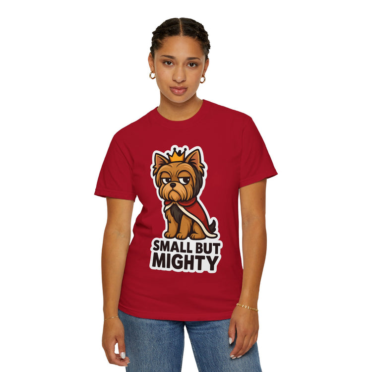👑 Small But Mighty Yorkie T-Shirt – Funny Cartoon Dog Meme Tee for Dog Moms & Pet Lovers 🐾