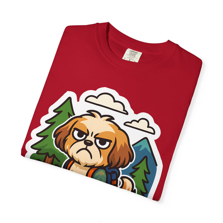 🥾 Forced to Hike Shih Tzu T-Shirt – Funny Dog Hiking Meme Tee for Pet Lovers & Outdoor Fans 🐾