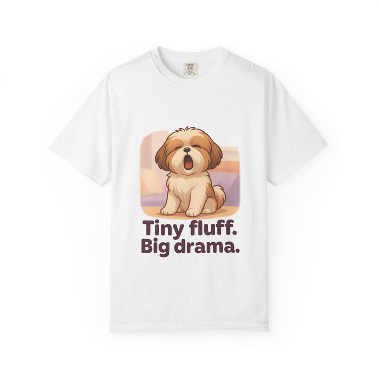 Tiny Fluff Big Drama Shih Tzu T-Shirt – Cute Cartoon Dog Tee for Drama Queens & Pet Lovers