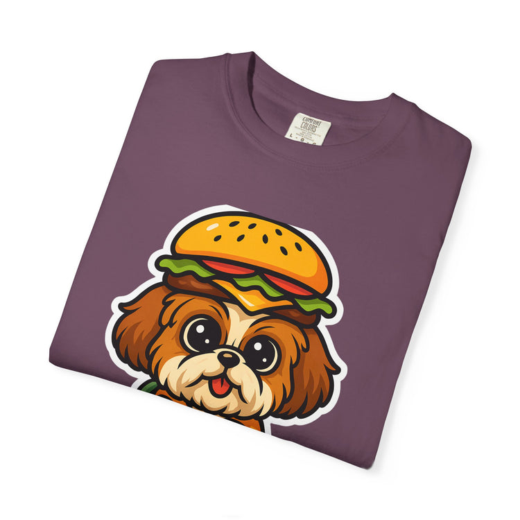 🍔 Snack First, Questions Later Shih Tzu T-Shirt – Funny Foodie Dog Meme Tee for Pet Lovers & Dog Moms 🐾
