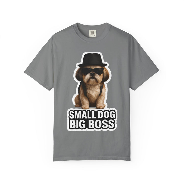 😎 Small Dog, Big Boss Shih Tzu T-Shirt – 3D Realistic Funny Dog Meme Tee for Pet Lovers & Dog Moms 🐾