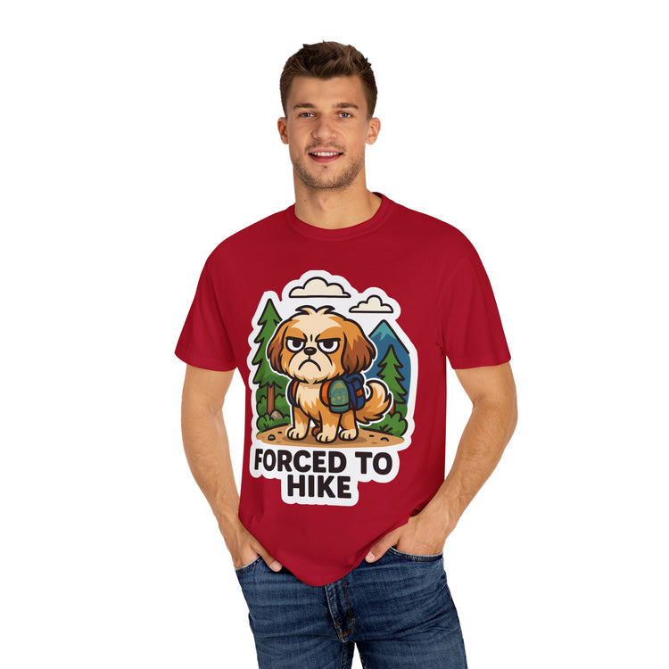 🥾 Forced to Hike Shih Tzu T-Shirt – Funny Dog Hiking Meme Tee for Pet Lovers & Outdoor Fans 🐾