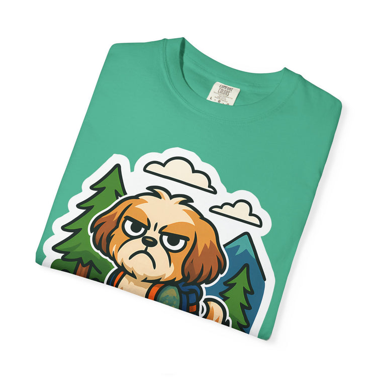 🥾 Forced to Hike Shih Tzu T-Shirt – Funny Dog Hiking Meme Tee for Pet Lovers & Outdoor Fans 🐾