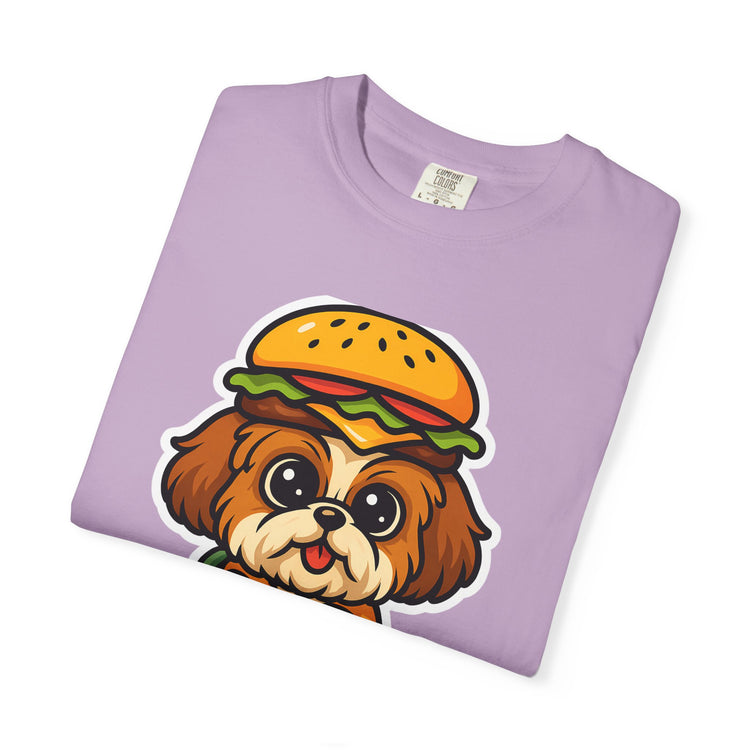 🍔 Snack First, Questions Later Shih Tzu T-Shirt – Funny Foodie Dog Meme Tee for Pet Lovers & Dog Moms 🐾