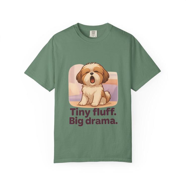 Tiny Fluff Big Drama Shih Tzu T-Shirt – Cute Cartoon Dog Tee for Drama Queens & Pet Lovers