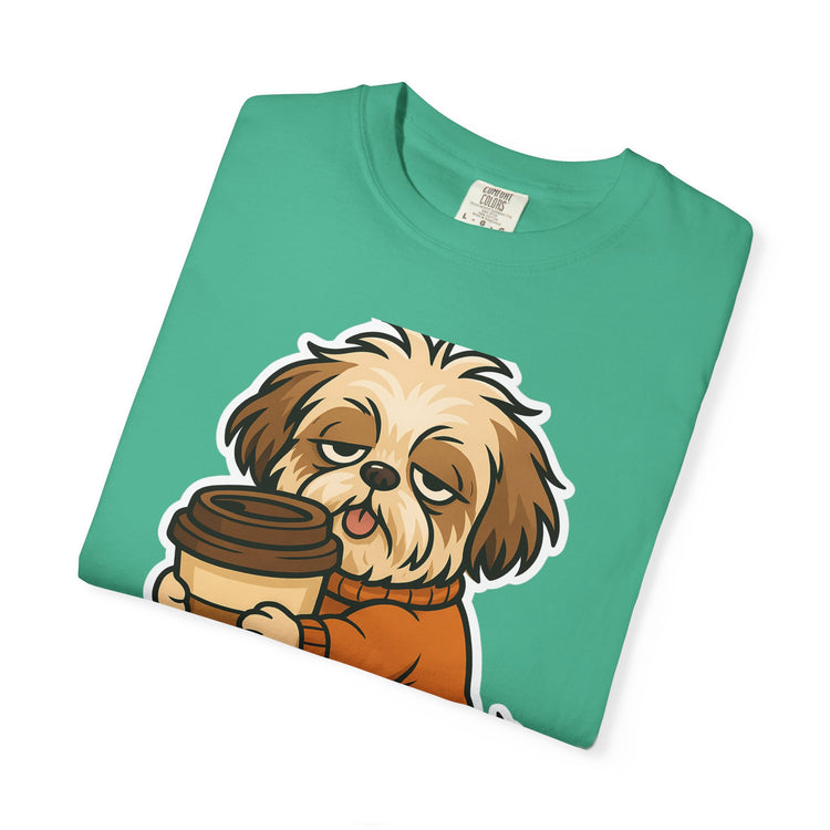 ☕ No Talkie Before Coffee Shih Tzu T-Shirt – Funny Dog Meme Tee for Pet Lovers & Dog Moms 🐾