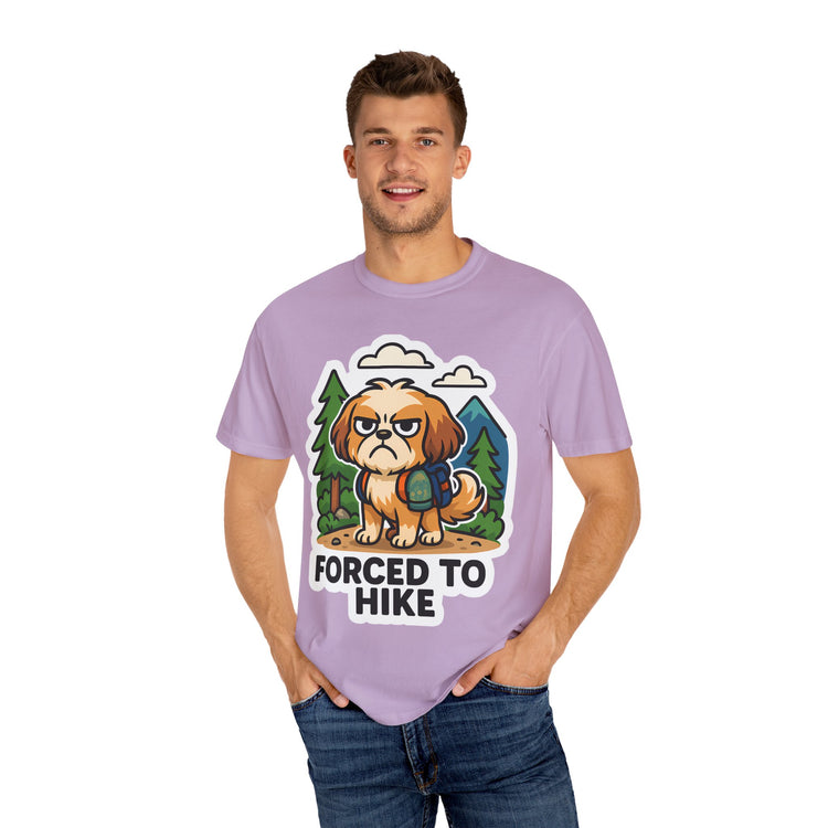 🥾 Forced to Hike Shih Tzu T-Shirt – Funny Dog Hiking Meme Tee for Pet Lovers & Outdoor Fans 🐾