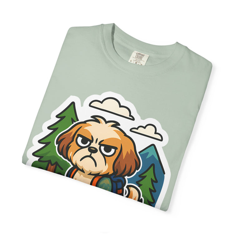 🥾 Forced to Hike Shih Tzu T-Shirt – Funny Dog Hiking Meme Tee for Pet Lovers & Outdoor Fans 🐾